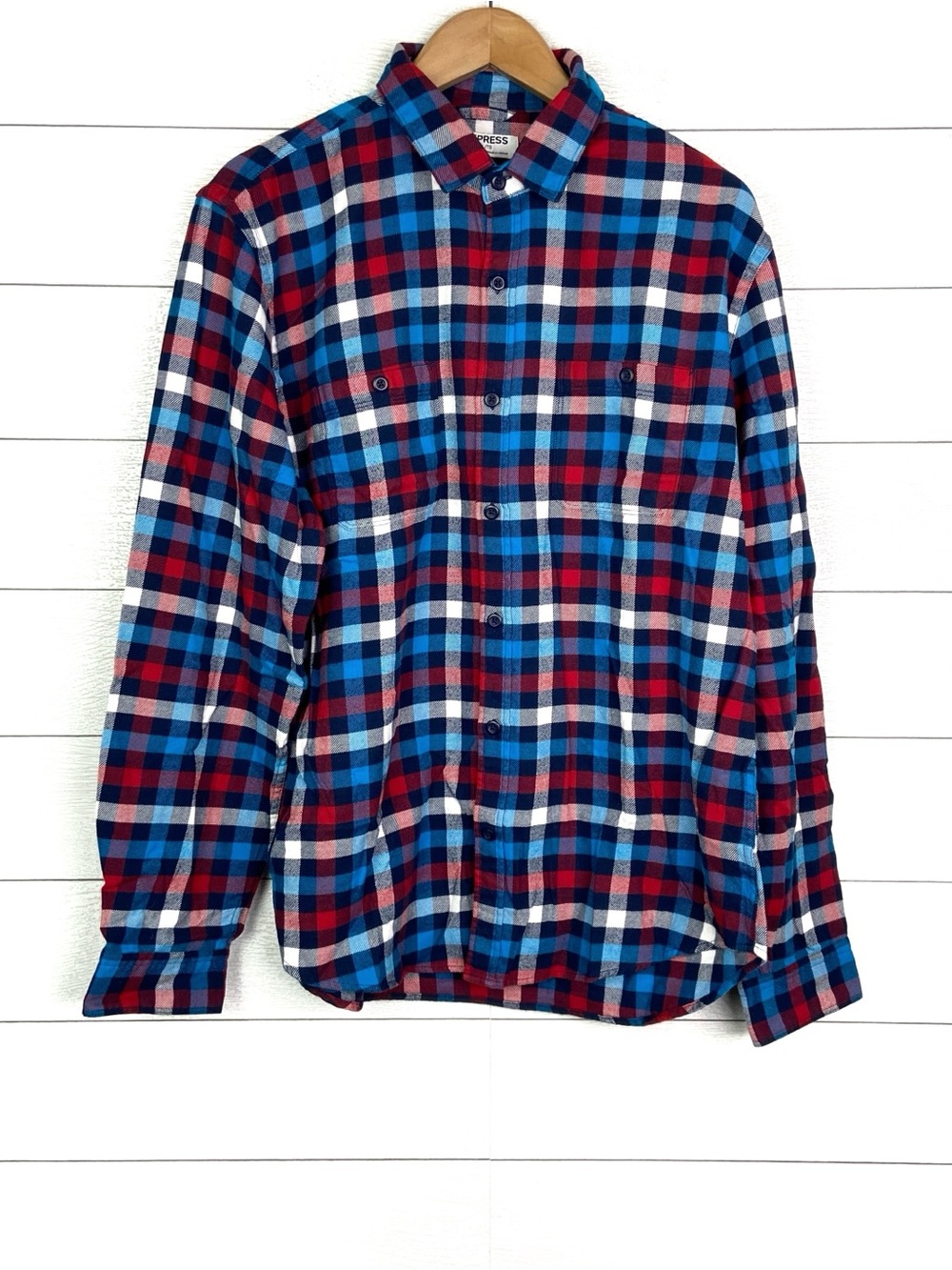 EXPRESS Mens Flannel Shirt Red Blue Check Casual XL